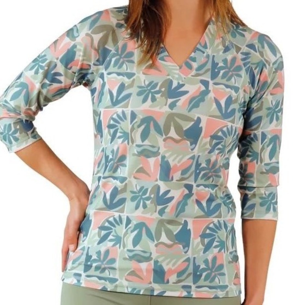 UV SKINZ‎ UPF 50+ Sunwear 3/4 Sleeve Floral Rash Guard Top EUC Size M